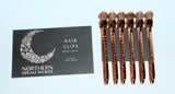 6 rose gold hair clips with Northern Dream Weaves Card