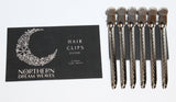 6 Silver hair clips with Northern Dream Weaves Card